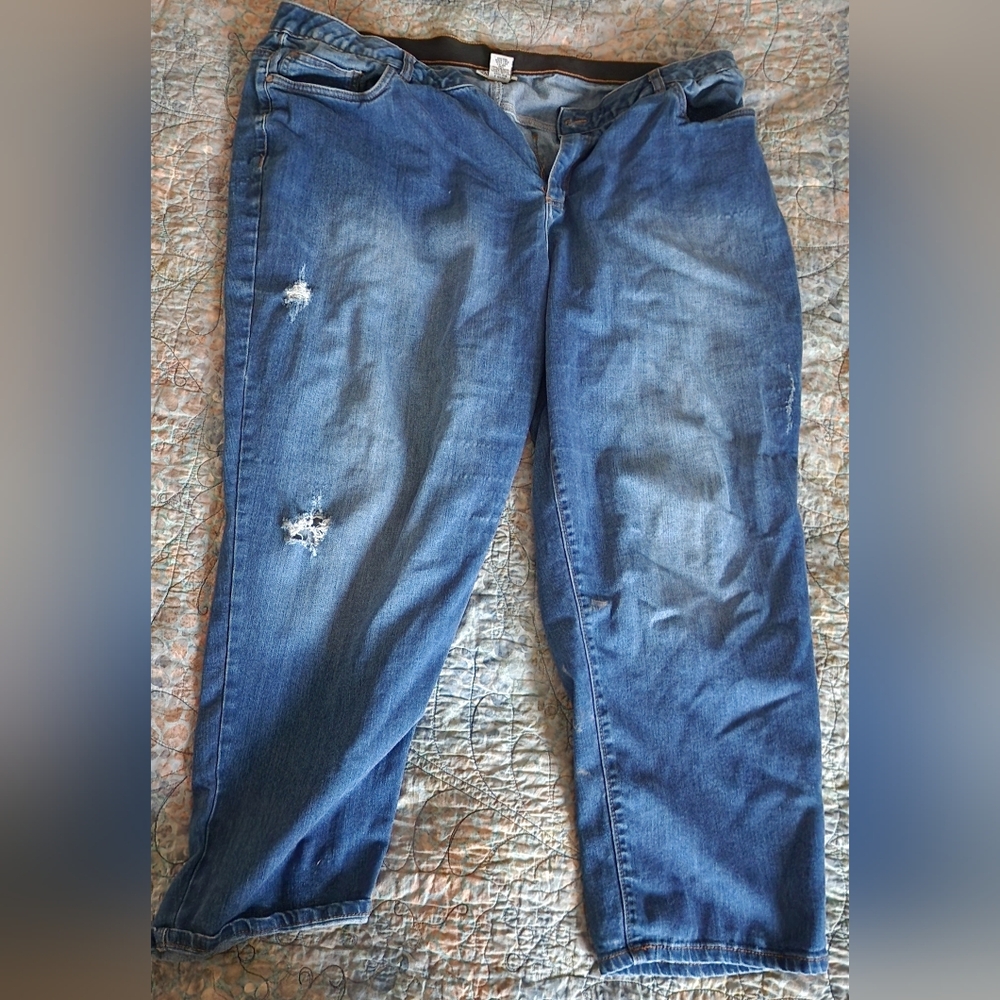 Cathetine's Plus Size Stylish Blue Distressed Women Capris